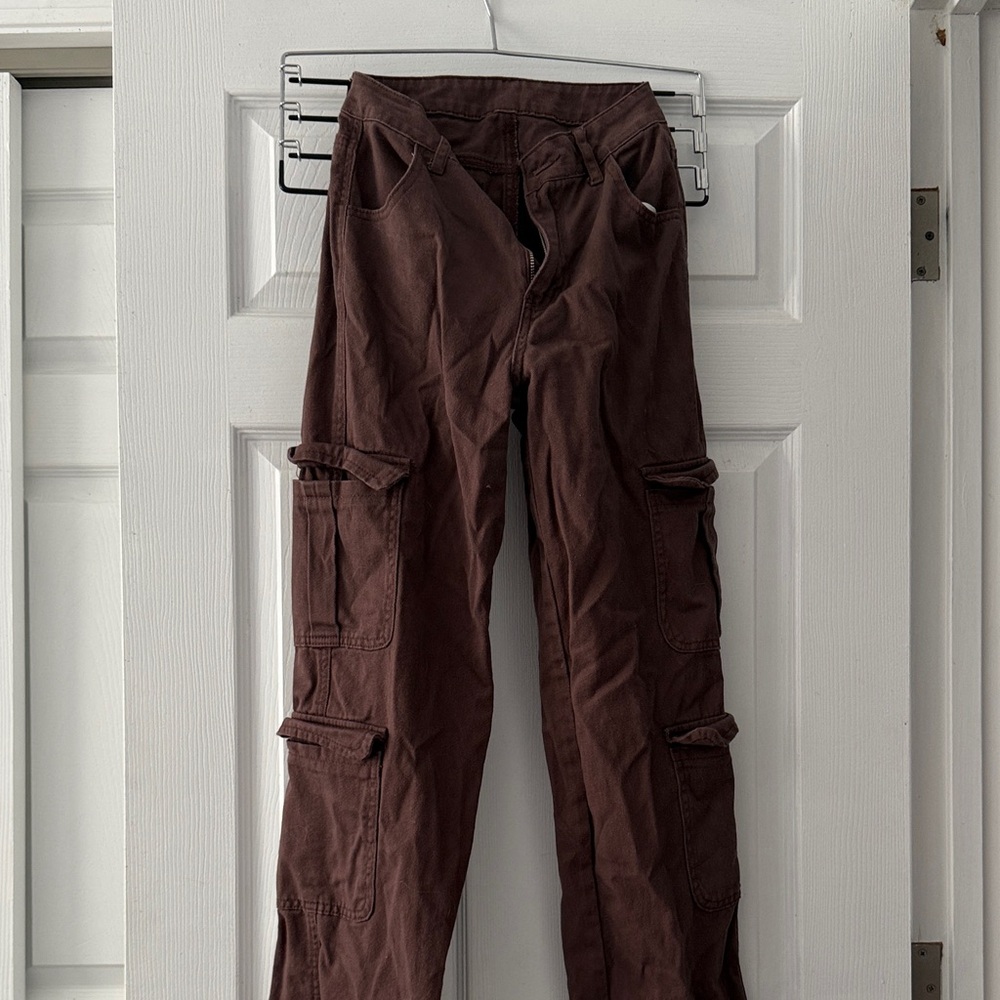 SHEIN Petite Womens Dark Brown Cargo Pants